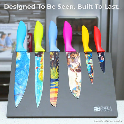 CHEF'S VISION Masterpiece Knife Set - 6-Piece Stainless Steel Cutting Knives Set for Kitchen - Stunning Artistic Designs, Great Gift for Women or Men - Unique Kitchen Knife Set Gift for Art Lovers