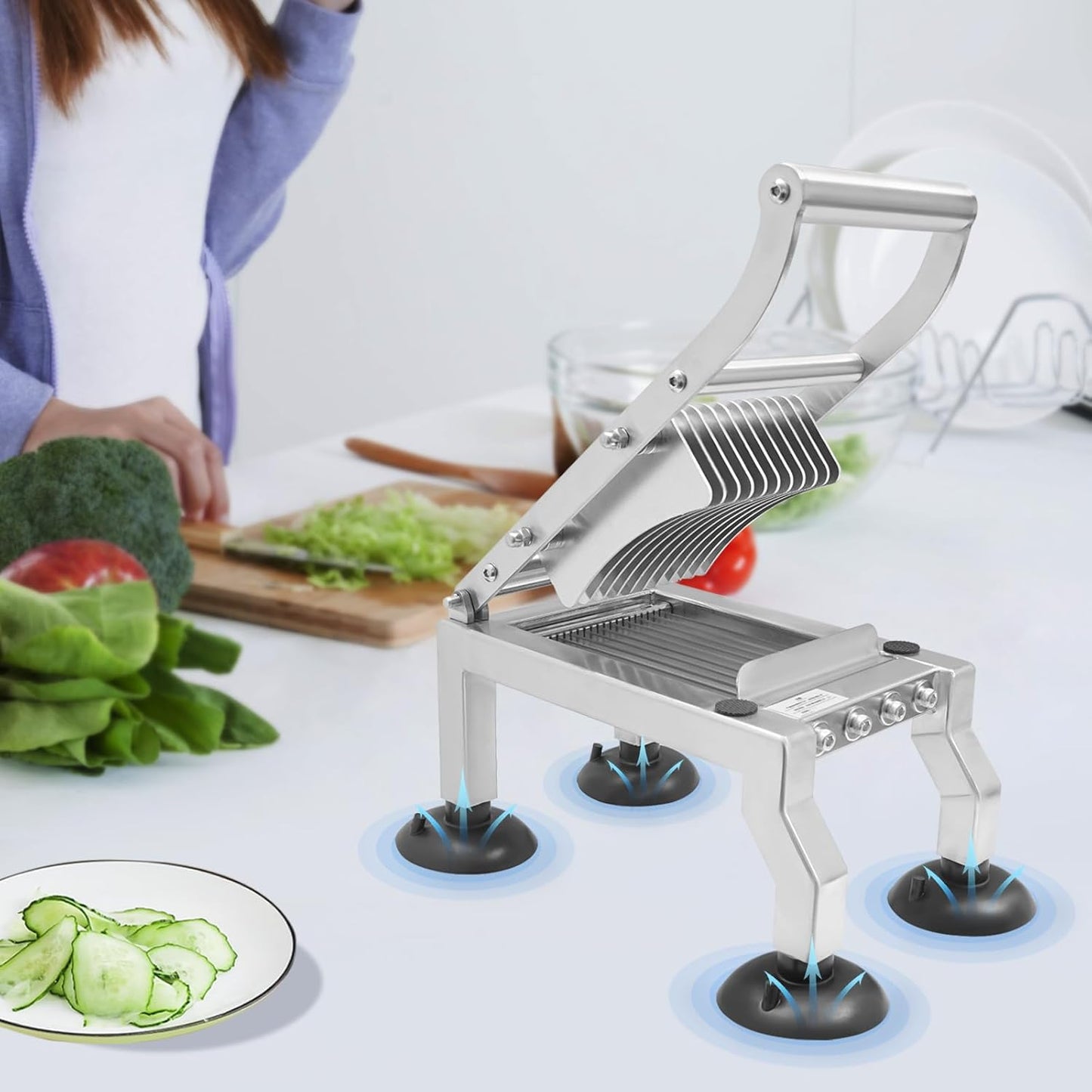 Stainless Steel Vegetable Slicer, Manual Fruit Cutter, Stainless Steel Food Slicing Machine, 10mm Even Slice Chopper for Diameter 2.76'' Vegetable Kitchen Restaurant Dessert Shop Commercial Use