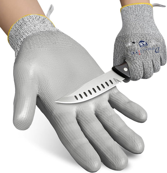 Dowellife Cut Resistant Work Gloves for Men & Women - ANSI A5 & EN388 Level 4, Breathable PU Coated, Grey Non-Marking - for Gardening, Fishing, Automotive, Construction, Wood Carving (Small, Grey)