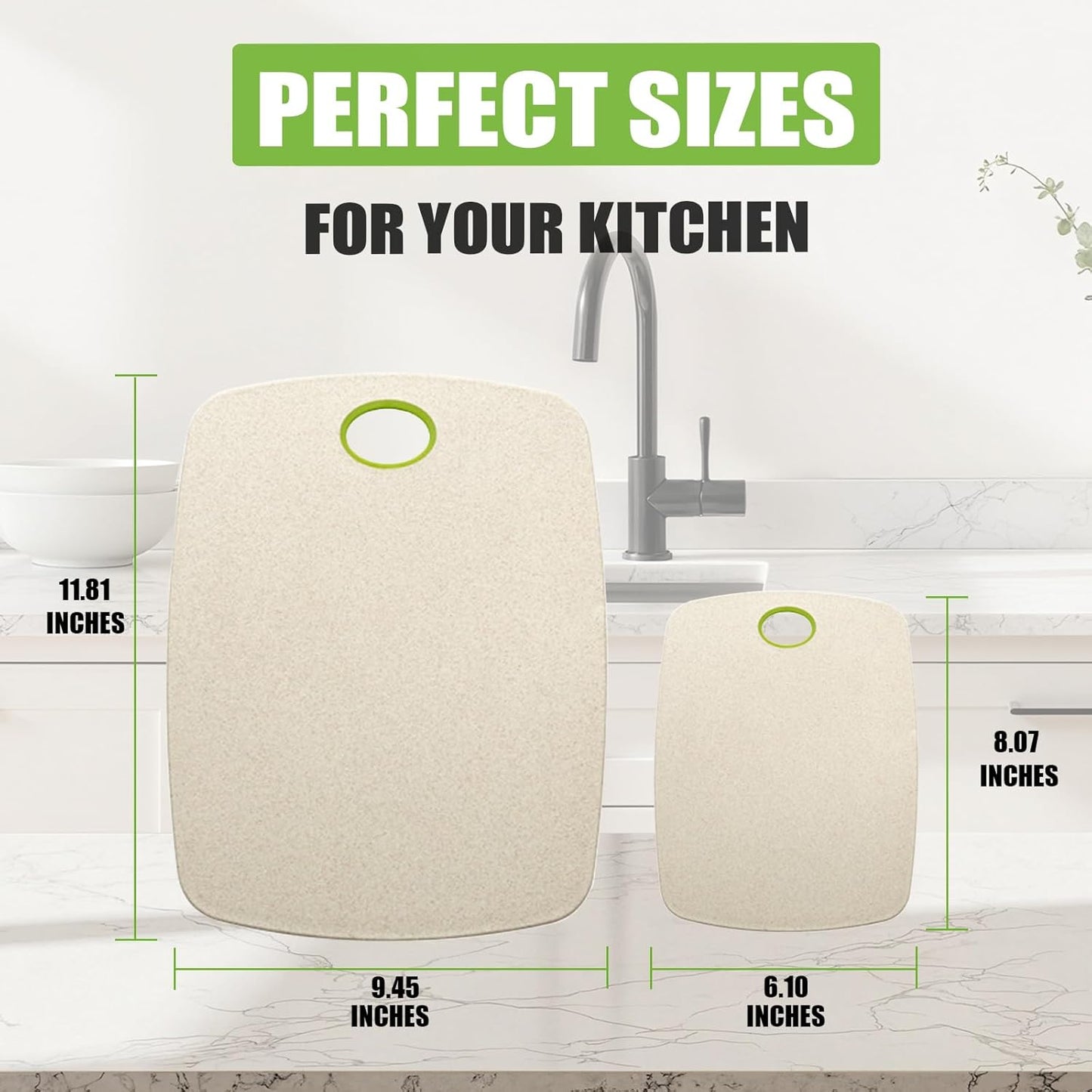 2-Piece Wheat Straw Cutting Boards Set, 2 Sizes with Secure Non-Slip Base, Dishwasher Safe, Gentle on Knives, Plastic - Gluten Free & BPA Free Chopping Boards for Kitchen