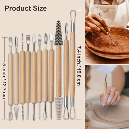 Amrules Clay Tools Kit, 12 PCS Polymer Clay Cutter Tools, Rectangle Shape Acrylic Press Board and Roller Pin Supplies Suitable for Shaping, Carving, Pottery Craft and DIY Projects