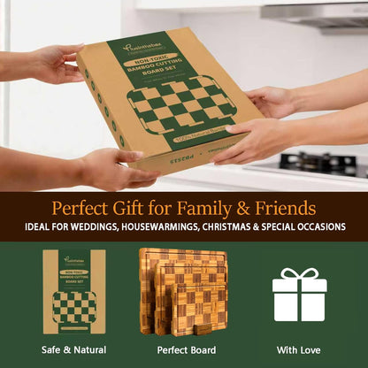 Cutting Board,Heavy Duty Cutting Board Set of 3 with Stand,End Grain Butcher Block Cutting Boards for Kitchen with Juice Grooves and Handles for Meat, Cheese, Charcuterie and Serving