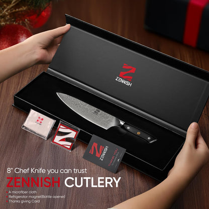 【Exclusive】 Gyuto Knife, 8 Inch Japanese Chef Knife, Handmade Forged 5-Layer VG10 High Carbon Steel, Hammered Finish Rust-Resistant Blade, Ergonomic Sandalwood G10 Handle Kitchen Knife with Gift Box