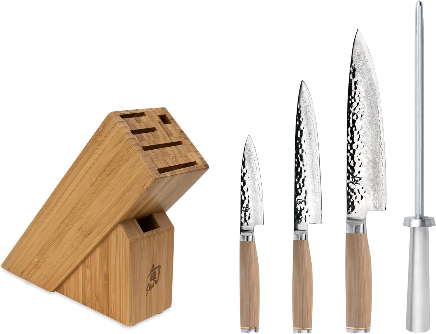 Shun Premier 8 Piece Professional Block Set, Features 6 Shun Premier Knives, Honing Steel and 11-Slot Bamboo Knife Block, Handcrafted Japanese Knife Set, Pakkawood Handles