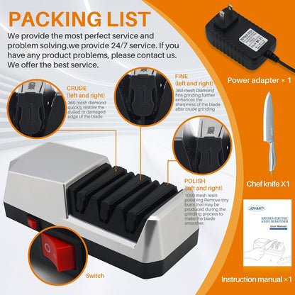 Electric Knife Sharpener with 3-step Sharpening System and Diamond Abrasives, Suitable for Most Metal and Ceramic Knives. The Knife Sharpener comes with the Angle Guide Function (ETJ004COMB)