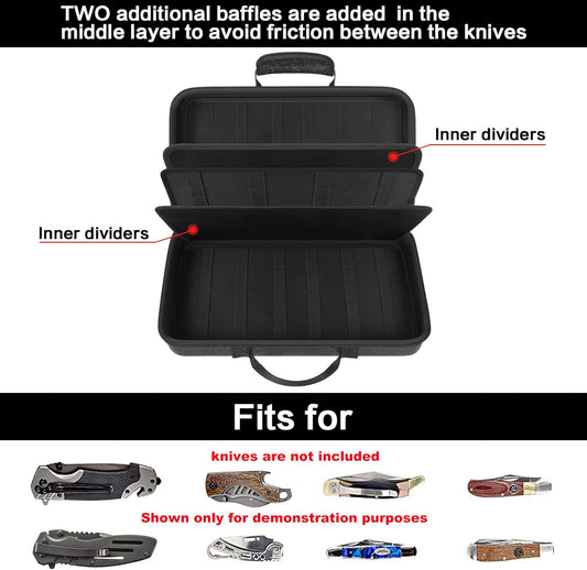 casmilee Knife Display Case for 64+ Pocket Knives, Folding Knives Cases for Collections, Butterfly Knife Storage Bag Holder Roll Organizer for Survival, Tactical, Outdoor, Kitchen, EDC Mini (Blue)