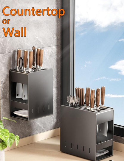 BUniq Stainless Steel Knife Block Without Knives,Universal Kitchen Knife Holder With Utensil Holder,Knives Storage Stand With Detachable Slots For Scissors And Chopsticks(Ordinary style,black)