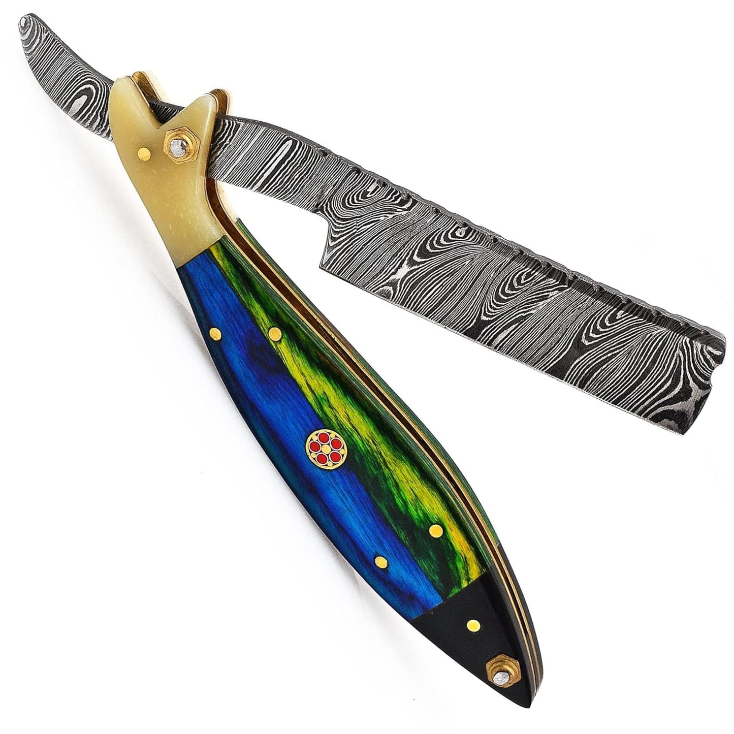 Professional Straight Razor with Leather Strop - Straight Edge Barber Razor Premium for Men & Women Stylish (Damascus Steel Blade) (Red, White & Black)