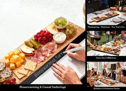 Acacia Wood Cutting Board with Handle, 2-in-1 Reversible Charcuterie Board & Chopping Board, Large 17"x13" Chalkboard Edge Serving Board for Meat & Cheese, Fruit and Nuts, Christmas Gift