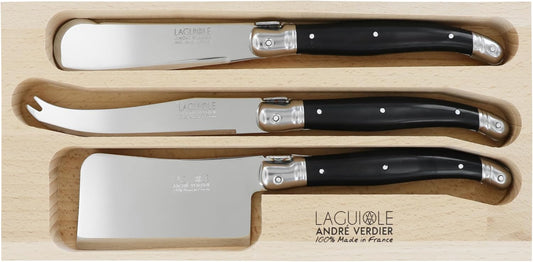 Andre Verdier Laguiole 3-Piece Cheese Knife Set, Color ABS Handle, Stainless Steel, Made in France (IVORY)
