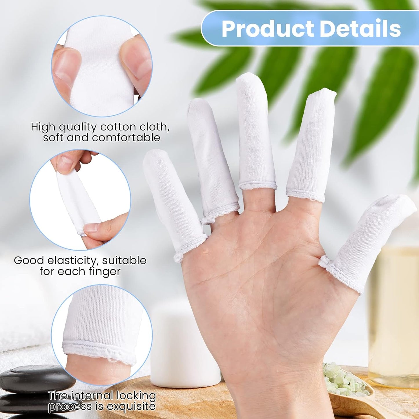 100 Pcs Finger Cots Cotton Material with Elasticity Finger Guards Hand Toe Thumb Fingertips Sleeves Protector by EORTA, Comfortable, Breathable, Absorb Sweat, Reusable, Random Color
