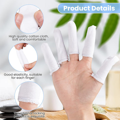100 Pcs Finger Cots Cotton Material with Elasticity Finger Guards Hand Toe Thumb Fingertips Sleeves Protector by EORTA, Comfortable, Breathable, Absorb Sweat, Reusable, Random Color