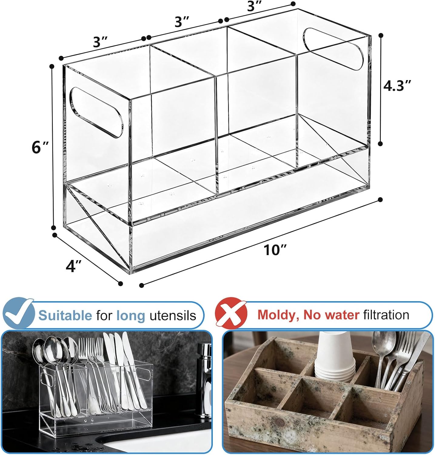 Utensil Holder, Upgrade Stainless Steel Utensil Drying Rack with Automatic Drain Tray for Kitchen Counter, Silverware Cutlery Organizer for Spoons, Forks, Knifes, Chopsticks (Black)