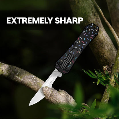 Automatic Utility Knife,All Metal Construction Carbon Stainless Steel Blade,Box Cutter Quick Change Retractable,EDC Push Button with Clip,10PCS #23 Blades Replacement,Stars&Stripes