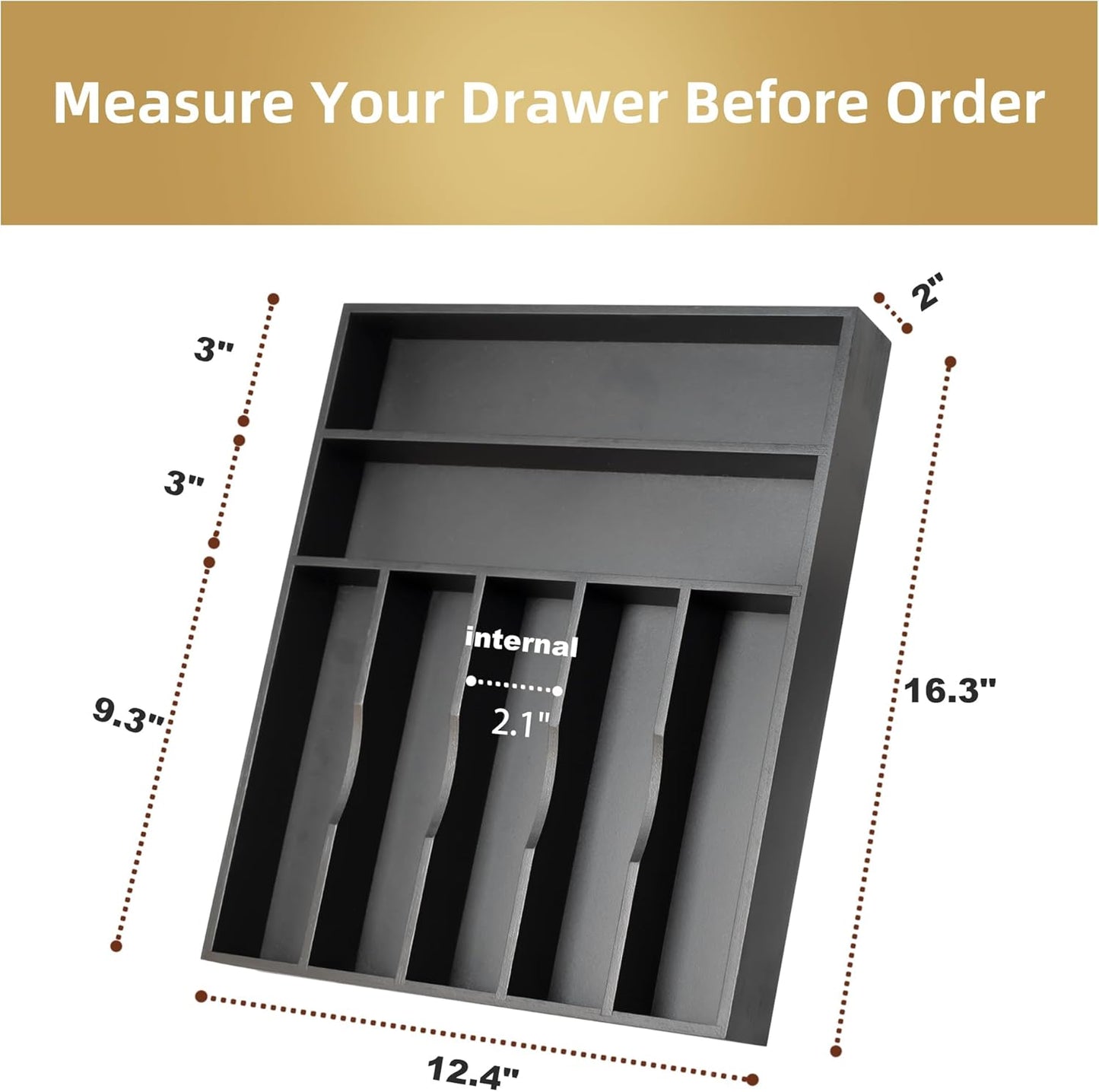 Silverware Organizer Bamboo Kitchen Drawer Organizer Utensil Organizer Silverware Holder Cutlery Organizer in drawer Flatware Organizer Tray (Black 5 Slots)
