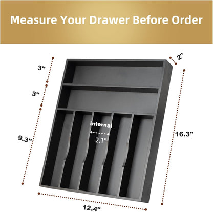 Silverware Organizer Bamboo Kitchen Drawer Organizer Utensil Organizer Silverware Holder Cutlery Organizer in drawer Flatware Organizer Tray (Black 5 Slots)