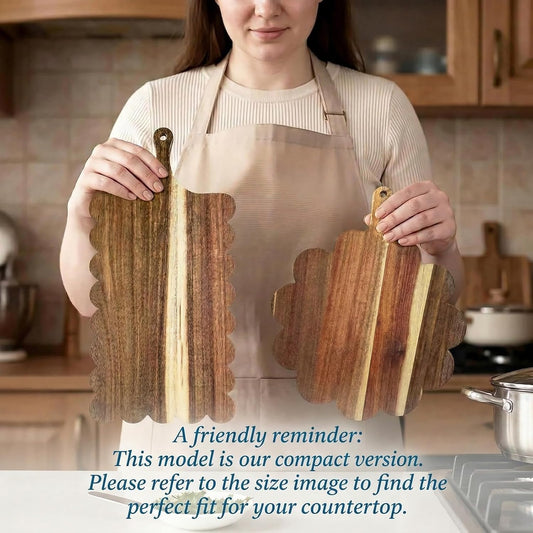 3 Pcs Acacia Wood Scalloped Cutting Boards Set, Decorative Cutting Boards Wooden Charcuterie Board for Grandmillenial Cottage Core Decor Kitchen Cheese Meat Fruit Bread Chopping Blocks