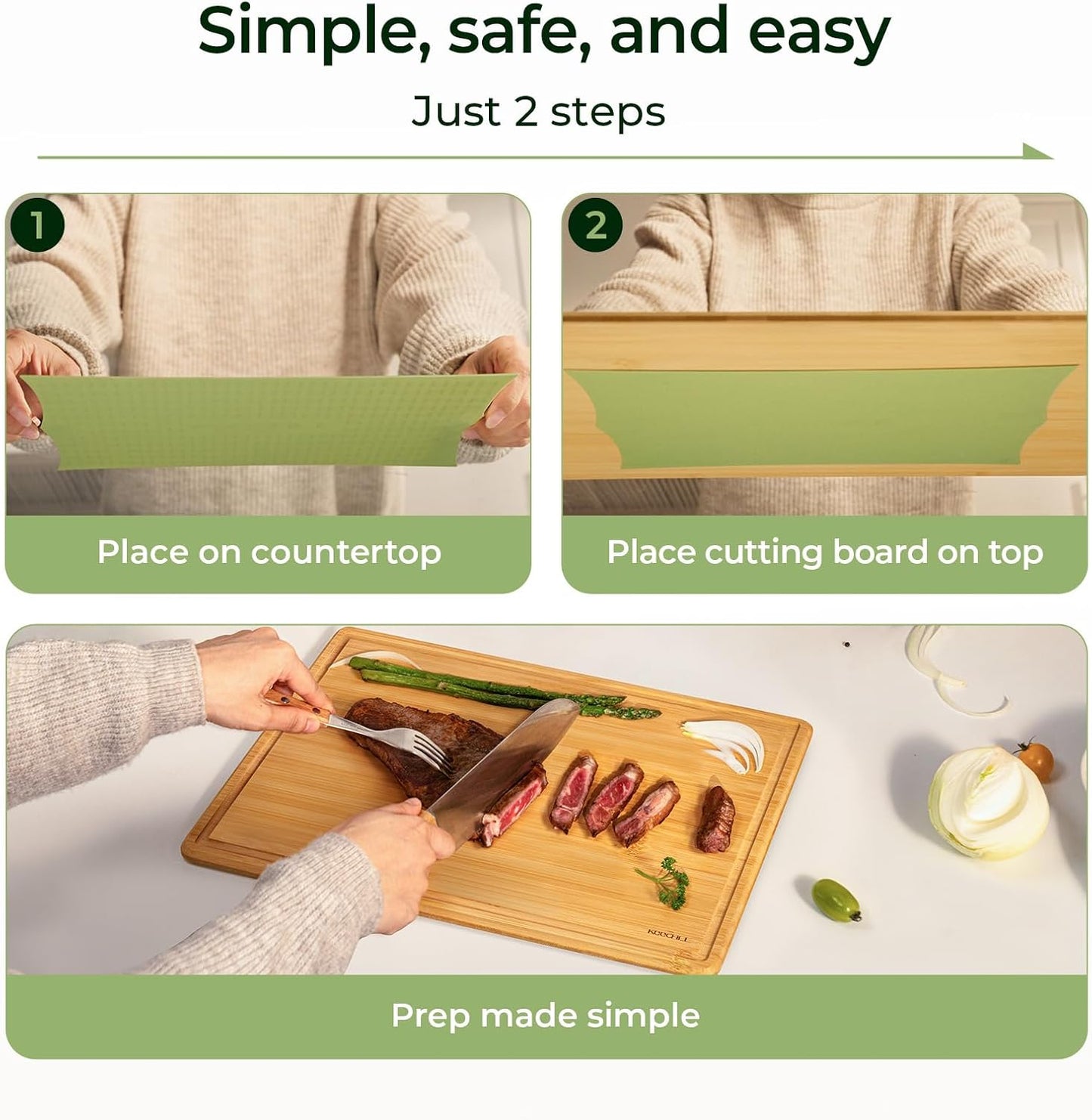 Keechee Silicone Non-Slip Mat for Cutting board, Preventing Cutting Injuries in the Kitchen Chopping Boards Feet for Kitchen Safe, Warm Gifts for Kitchen & Home Protector (Green)
