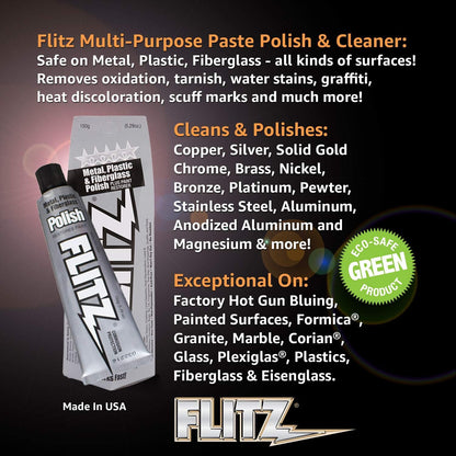 Flitz Metal Polish Paste - 5.29oz USA-Made Polish for Solid Chrome, Stainless Steel, & Aluminum - Non-Abrasive for Light Oxidation - Requires Manual Buffing - Not for Plated/Coated Surfaces (1 Pack)