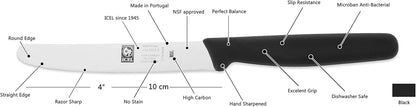 ICEL 4.25 Inch Straight Edge Round Tip Paring Knife, High Carbon German Stainless Steel Blade, Factory-Sharp Edge, Non-Slip Textured Blue Polypropylene Handle
