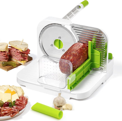 Starfrit Deli Slicer, Slices Meat, Cheese, Bread, 6.5" Stainless Steel Blade, Adjustable Thickness Knob, Nestable for Easy Storage, 2-in-1 Fruit and Vegetable
