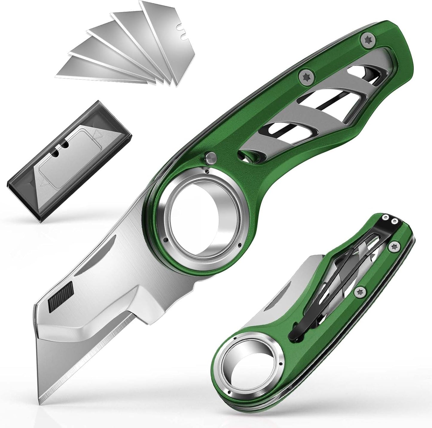 Folding Utility Knife Pocket Knife, Heavy-Duty Box Cutter with Anti Slip Finger Loop, Quick Change Blade Razor Knife, Box Cutters for Home, Office, Warehouse, Durable Razor Knife, Box Knife (Brown)
