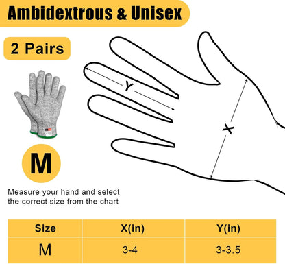 2 Pairs Cut Resistant Gloves Level 5 Protection, Food Grade Cut Proof Gloves, Safety Anti Cutting Glove For Cooking Meat, Oyster Shucking, Mandoline, Chefs, Food Prep, Carving, Butcher (M+L)