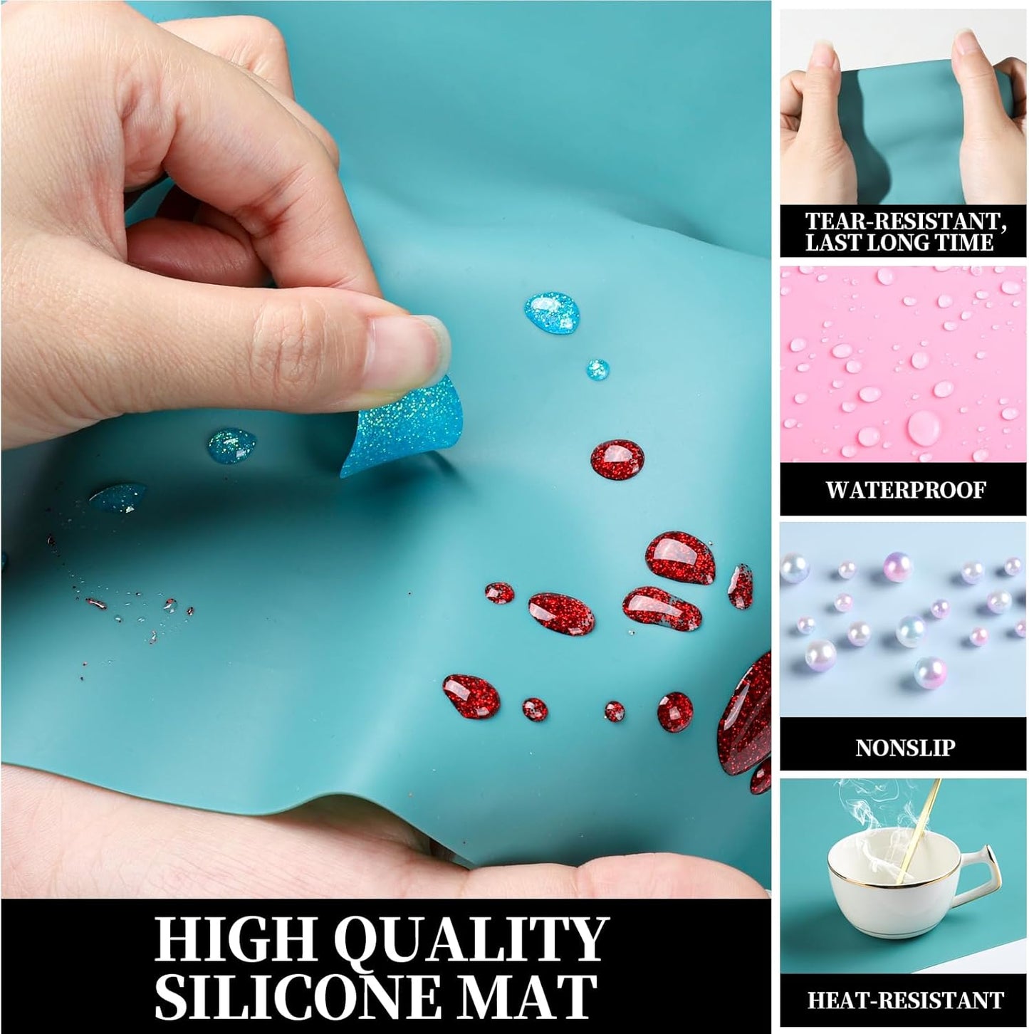 LEOBRO Silicone Mats, 3 PCS 15.7”x 11.7” Silicone Mats for Crafts, Resin Molds, Play Dough Mat for Resin, Clay, Craft Supplies, Orange & Purple & Blue