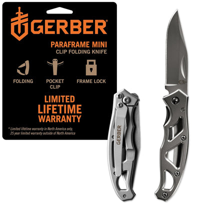Gerber Gear Paraframe I EDC Folding Pocket Knife, 3" Serrated Edge with Safety Frame Lock, Stainless Steel, Grey
