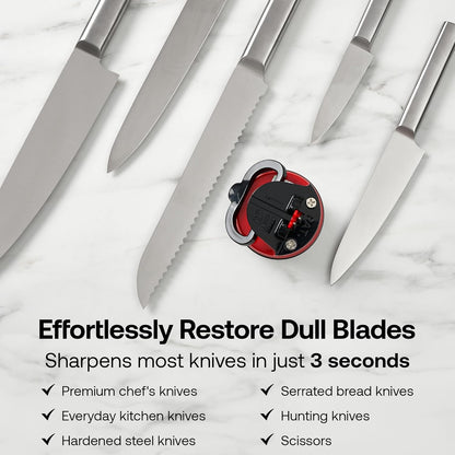 AnySharp – PRO – Hands Free Knife Sharpener - Easy to Use Sharpening Tool with PowerGrip Suction Base and 20-Degree Pre-set Angle - For All Knives: Chef’s, Serrated, and Hardened Steel - Metal