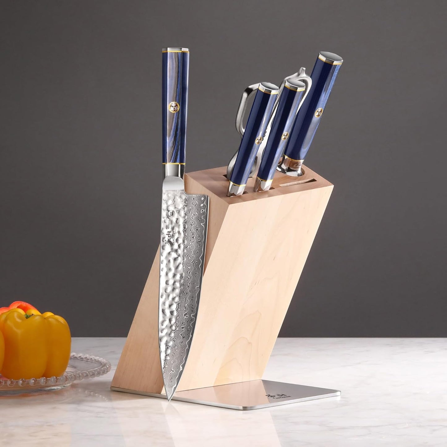 Cangshan KITA Series 12-Piece Knife Block Set, HUA Ash Wood Block, 501790 (Blue, 12pc)