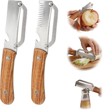Multifunctional Vegetable Peeler, 2 in 1 Stainless Steel Fruit Veggie Peeler, Handheld Potato Peeler Knife with Bottle Opener Kitchen Tool for Peeling Carrrot Pineapple Pumpkin Papaya(2 Pack)