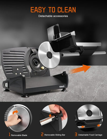 200W Meat Slicer Machine for Home Use,Deli Slicer with 2 Removable 7.5'' Stainless Steel Blades,Adjustable Dial for 0-15mm,Electric Food Slicer for Meat,Bread,Easy to Clean (200W+2 Blades+Silver)