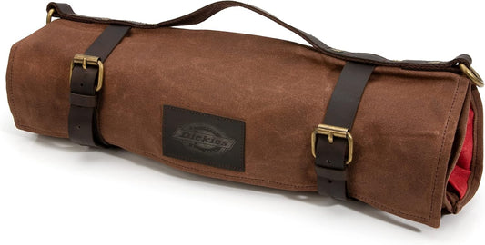Dickies Chef Knife Roll Bag Portable Organizer and Cutlery Storage Roll, Waxed Canvas and Leather, Medium