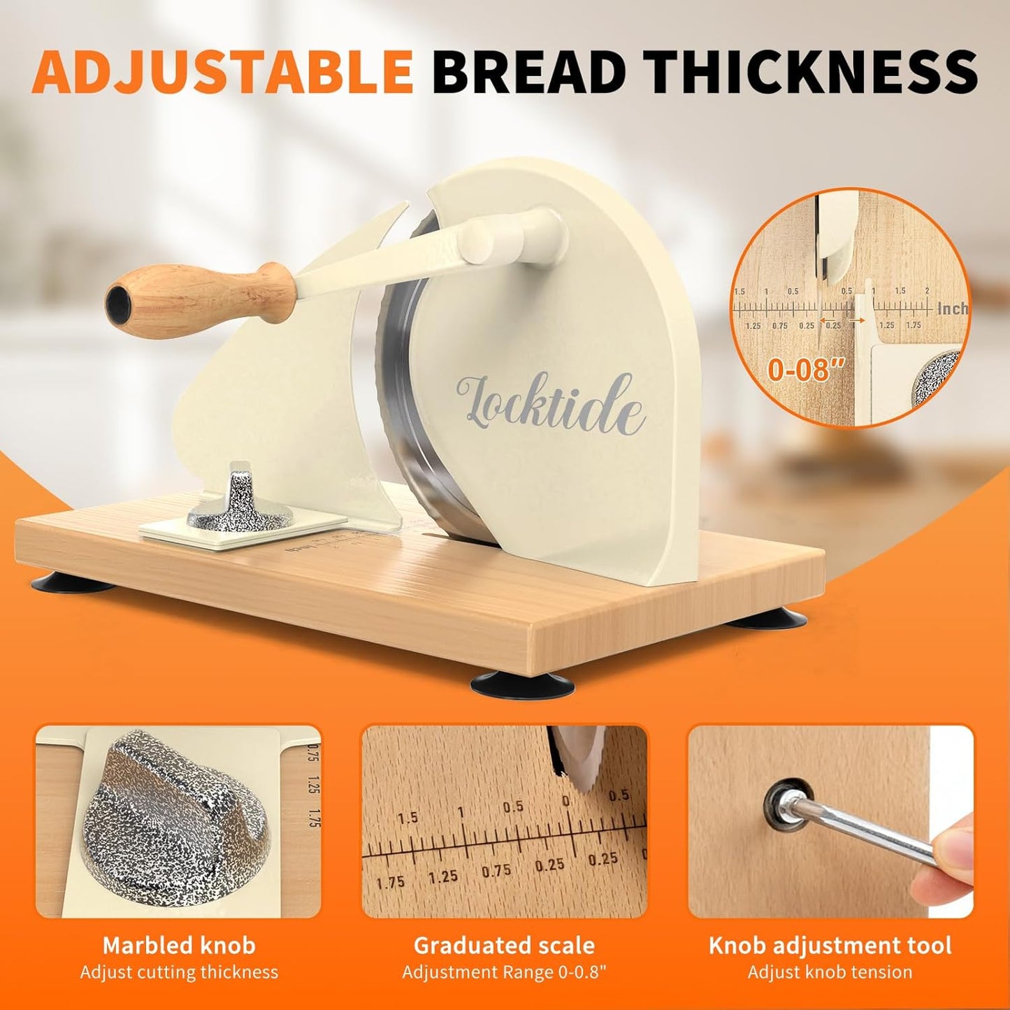 Upgrade Manual Bread Slicer for Homemade Sourdough - Adjustable Thickness & Evenly Slice, Bread Slicer with Scale Lines, Hand Crank, Suction Cups and Bread Guide for Sandwiches, Toast, Bagel, Baguette