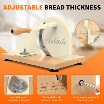 Upgrade Manual Bread Slicer for Homemade Sourdough - Adjustable Thickness & Evenly Slice, Bread Slicer with Scale Lines, Hand Crank, Suction Cups and Bread Guide for Sandwiches, Toast, Bagel, Baguette