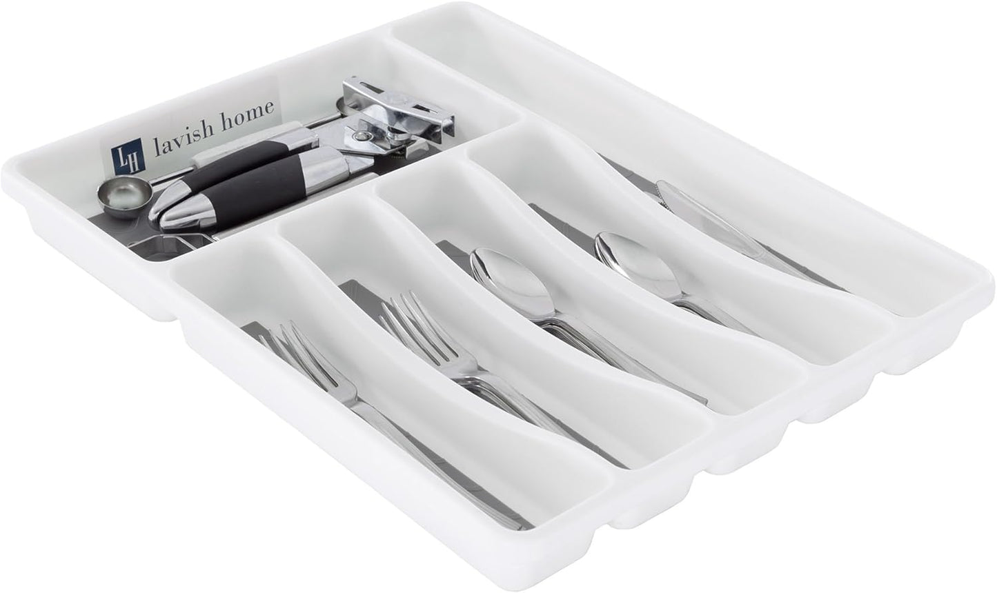 Silverware Drawer Organizer with 6 Sections and Nonslip Tray - For Kitchen Flatware and Cutlery, Office Supplies, and Makeup Products by Lavish Home