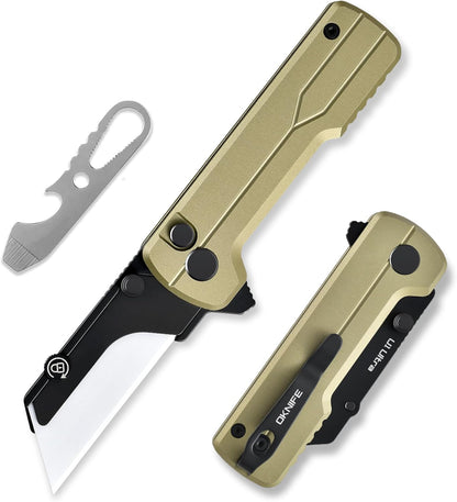 OKNIFE U1 Ultra Titanium Pocket Folding Utility Knife w/Ceramic Blade, Button Lock EDC Box Cutter with Clip for Men Women