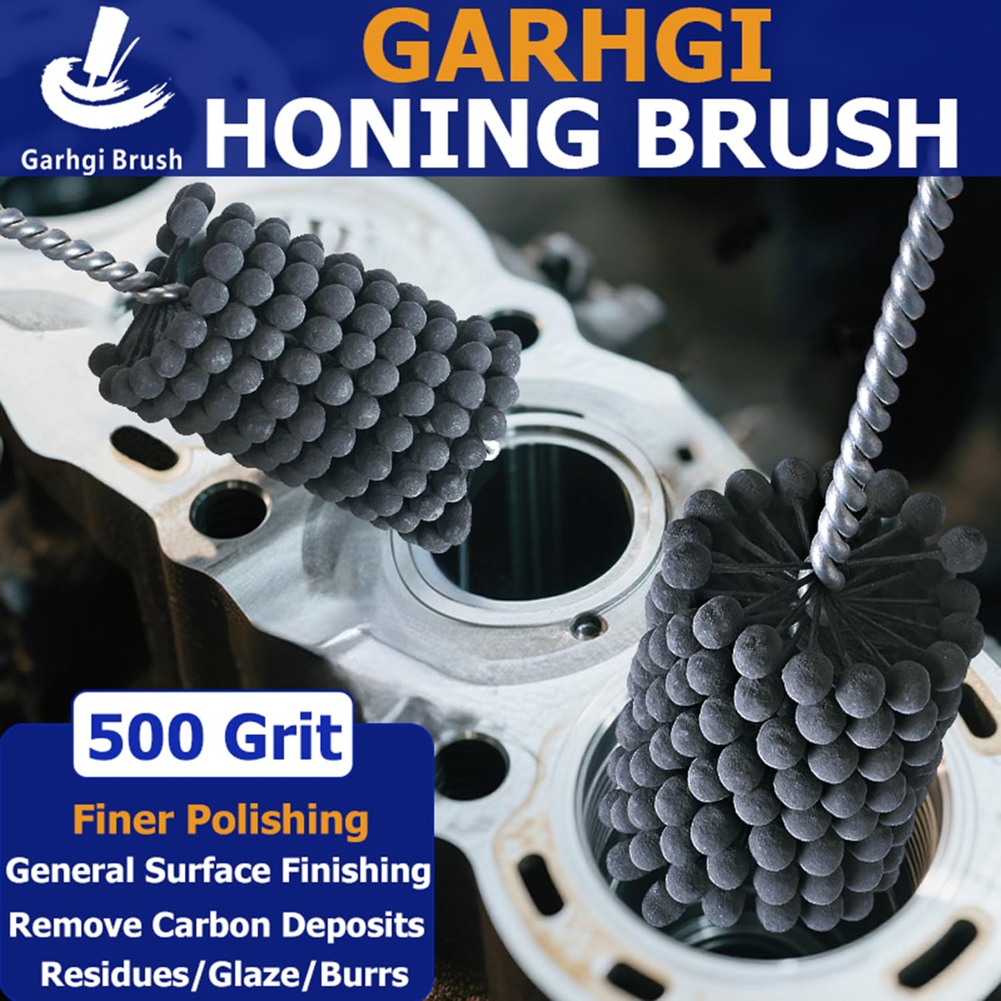 Garhgi 1-3/8" (35mm) Cylinder Honing Brush, 240 Grit Silicon Carbide Nylon Hone Tool, for Engine Cylinder Bore Deburring Finishing Deglazing Cleaning on Metals Steel Cast Iron