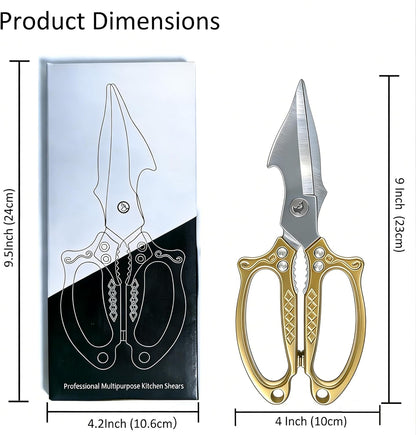 Multifunctional Heavy-Duty Kitchen Shears, Japanese Stainless Steel Kitchen Scissors, Ultra Sharp Poultry Shears for Chicken, Meat, Vegetables, Nut Cracker Opener (Silver)
