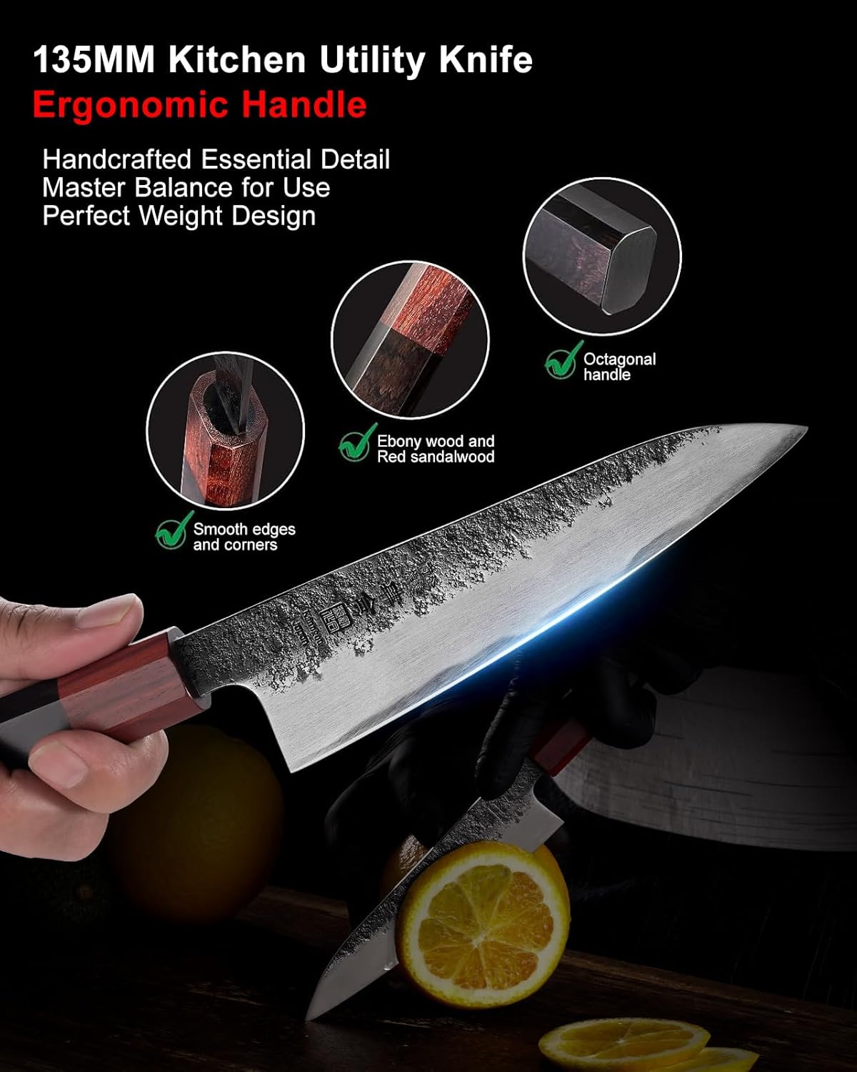 kanngou Paring Knife 5.3 inch Japanese Petty Knives, AUS-8 Alloy Steel Kitchen Utility Knife with Red Sandalwood and Eboy Wood Handle, Fruit Peeling Knife with Premium Box (WA Series)