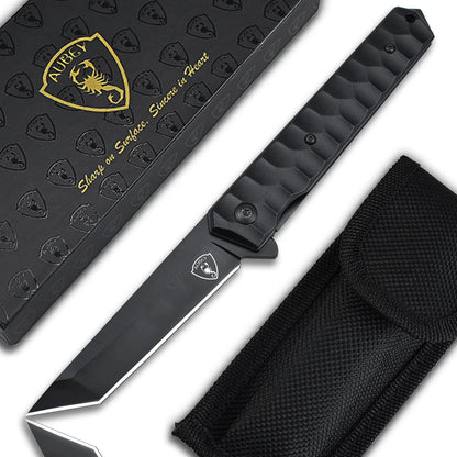 AUBEY Damascus Pocket Knife with Clip, Sharp Tanto Blade with VG10 Core Folding Knife with Abalone Shell Handle and Glass Breaker, EDC Camping Knife for Gift Survival Collection