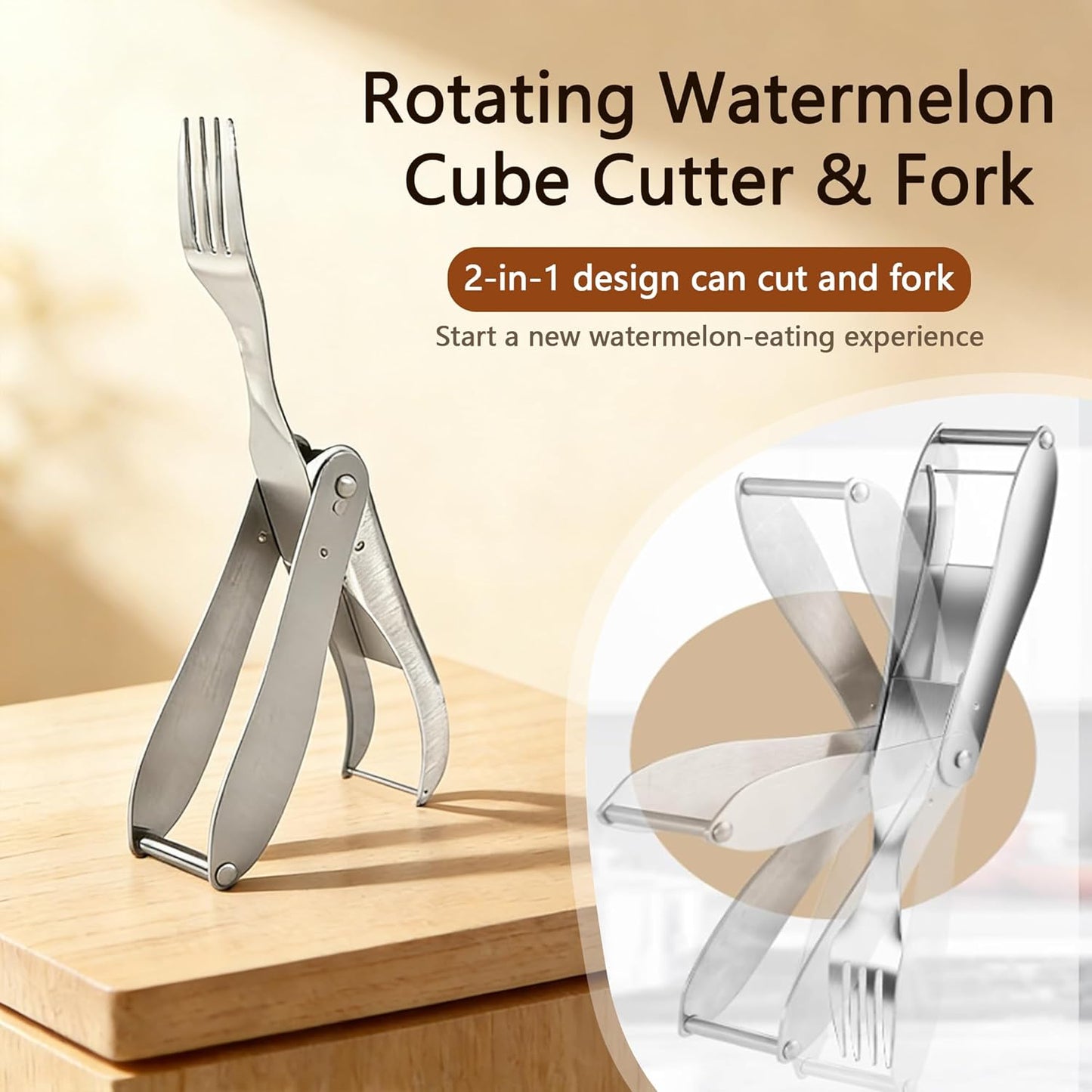 Watermelon Cutter, 2-in-1 Stainless Steel Fruit Cutter, Dual Head Watermelon Fork Slicer Tool, Summer Fruit Cutting Kitchen Gadget for Home (2PCS)