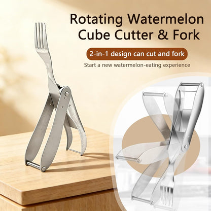 Watermelon Cutter, 2-in-1 Stainless Steel Fruit Cutter, Dual Head Watermelon Fork Slicer Tool, Summer Fruit Cutting Kitchen Gadget for Home (2PCS)