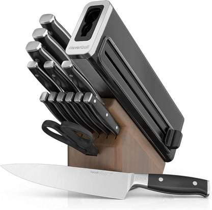 Ninja K32012 Foodi NeverDull Premium Knife System, 12 Piece Knife Block Set with Built-in Sharpener, German Stainless Steel Knives, Black