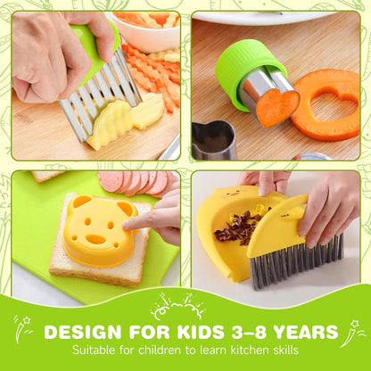 Suhctuptx Toddler Knife Set, Kids Knife Set for Real Cooking, Kid Safe Knives with Cutting Board Crinkle Cutters Montessori Kitchen Toys, Toddler Girl Gifts Age 3 4 5 6 7 8 Year Old