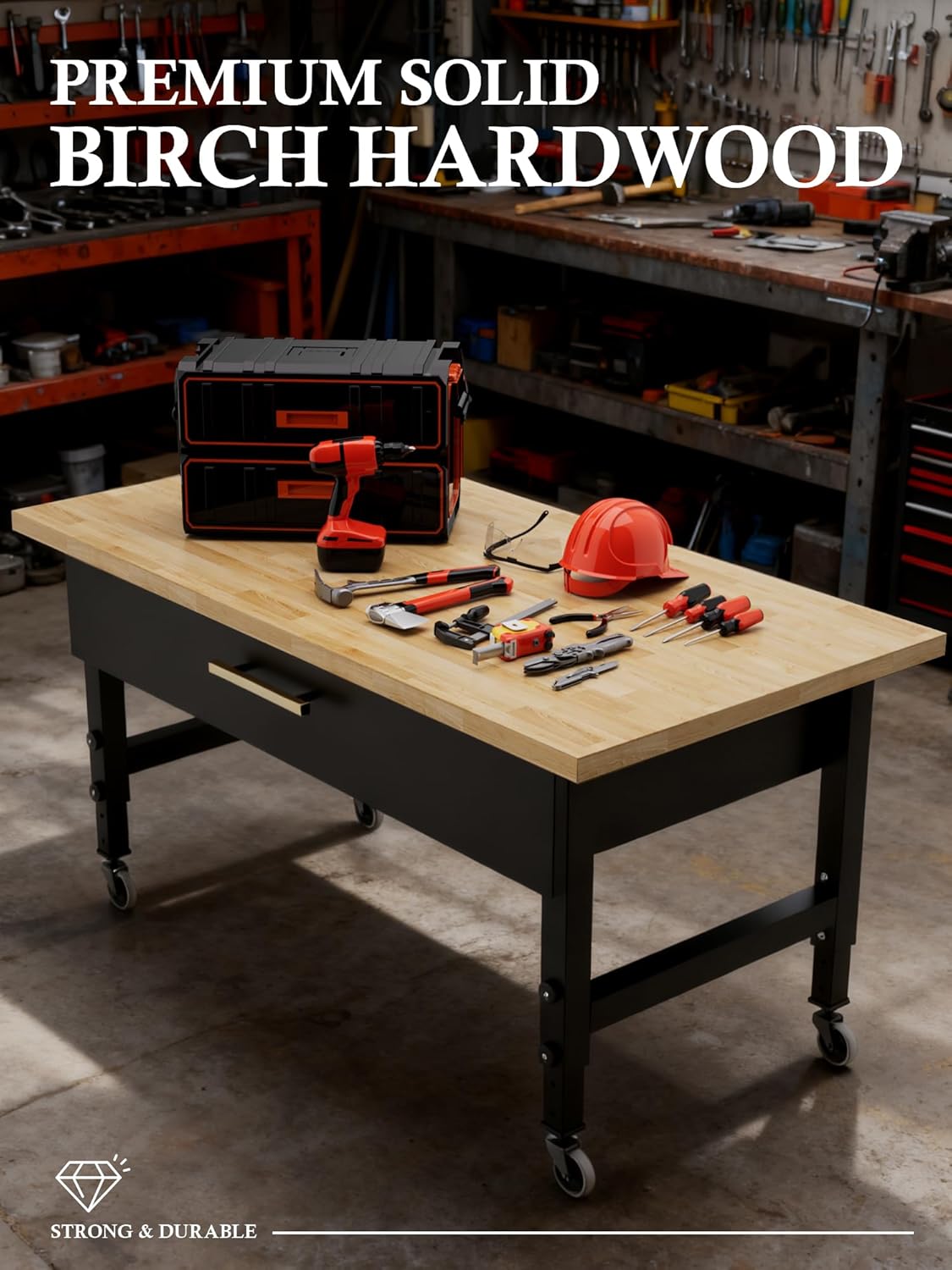 4FT Butcher Block Countertop Birch Solid Wood - 50" x 25" Table Top Butcher Block Cutting Board for Kitchen Island Cart Living Dining Office Desk Workbench Washer Dryer Countertop Unfinished 1.5" Th