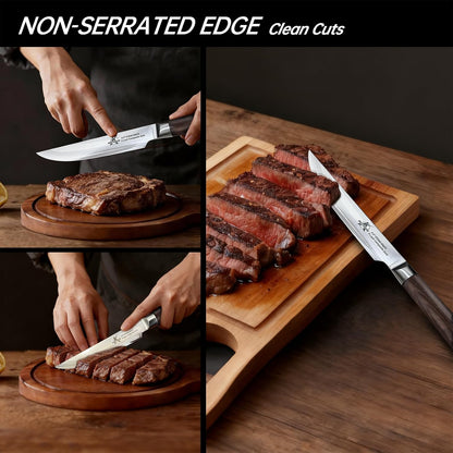 6-Piece Non Serrated Steak Knives Set, 67-Layer Damascus Steel 9Cr18MoV, Straight Edge Full Tang Wood Handle, Rust Proof Steak Knife Set of 6 with Luxury Gift Box for Wedding Anniversary