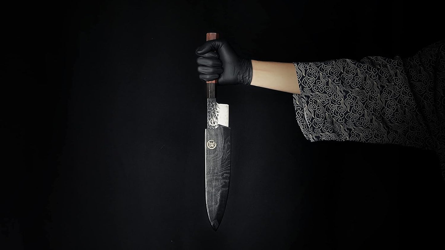GRAND SHARP 5 inch Japanese Santoku Chef Knife, AUS10 3-layer High Carbon Stainless Steel Kitchen Cooking Knife, Professional Hand Forged Chef's Knives (Rosewood Handle & Gift Box& Sheath)