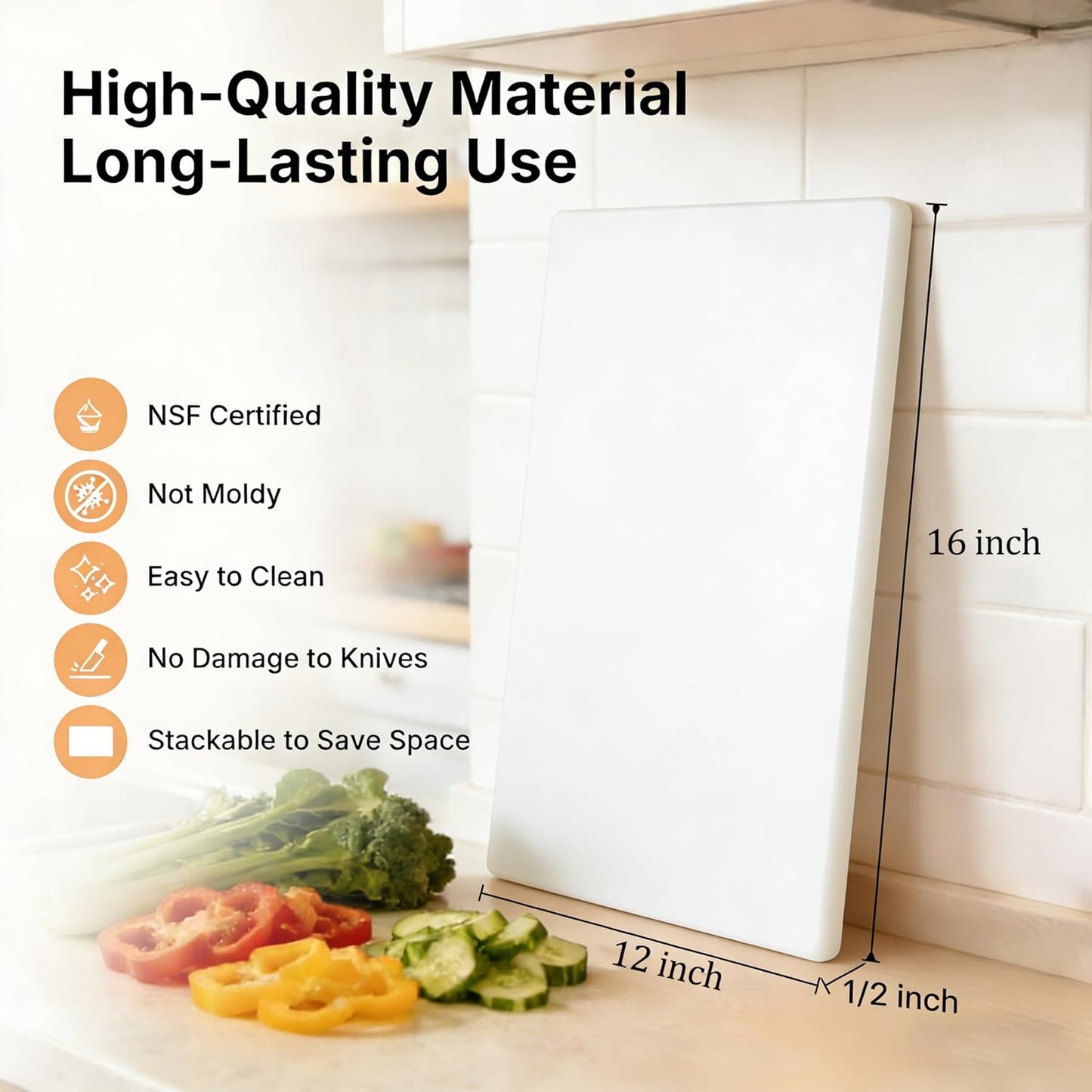 CMI Commercial Grade Cutting Board for Kitchens,Cutting Board Set,Plastic Chopping Board,18 x 12 x 1/2 Inch, Multi-Color 6 of Pack Set,NSF Certified,for Vegetable Meat or Cheese